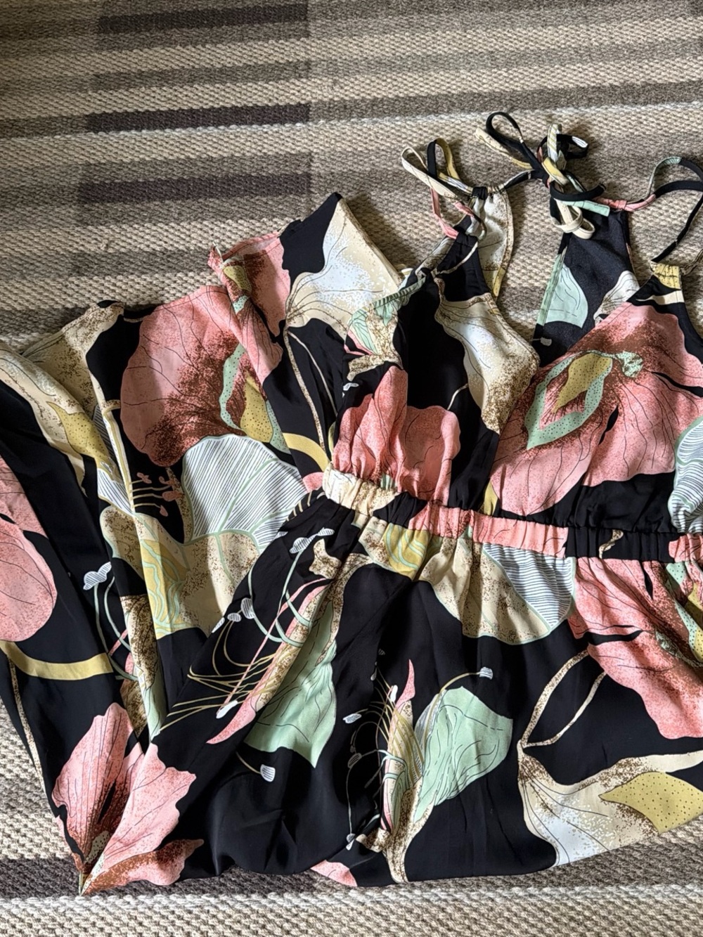 Cupshe Black Floral Maxi Dress with Pink and Mint Accents